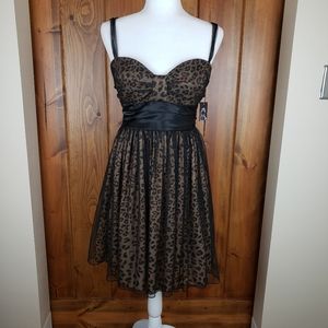 Trixxi Leopard & Glitter Mesh Cocktail Dress, sz 9